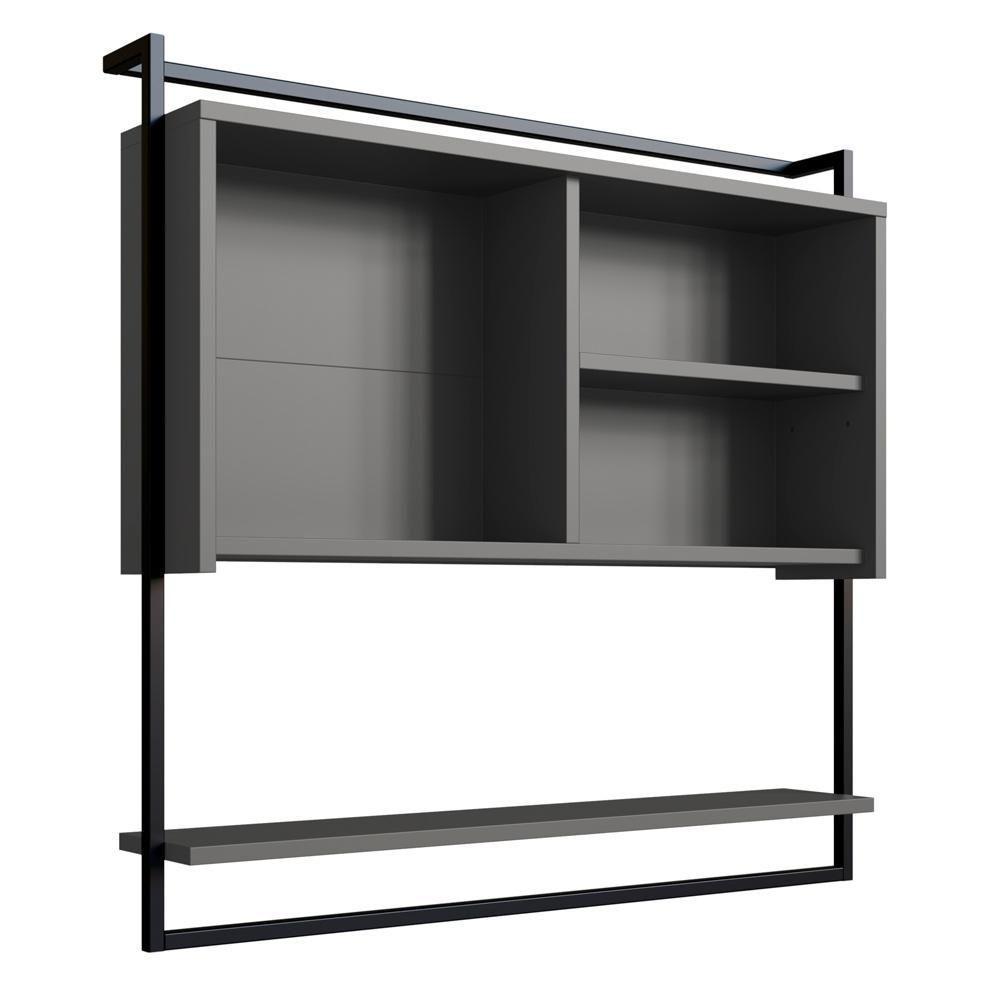 Armario Espelheira 80 Cm Com Toalheiro P1043 Grafite Pp Milani Store Grafite - 5