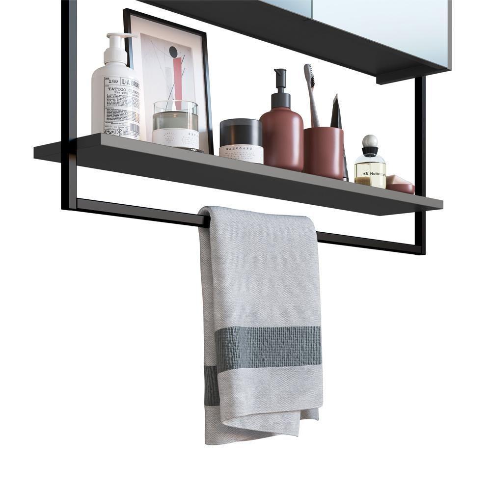 Armario Espelheira 80 Cm Com Toalheiro P1043 Grafite Pp Milani Store Grafite - 6