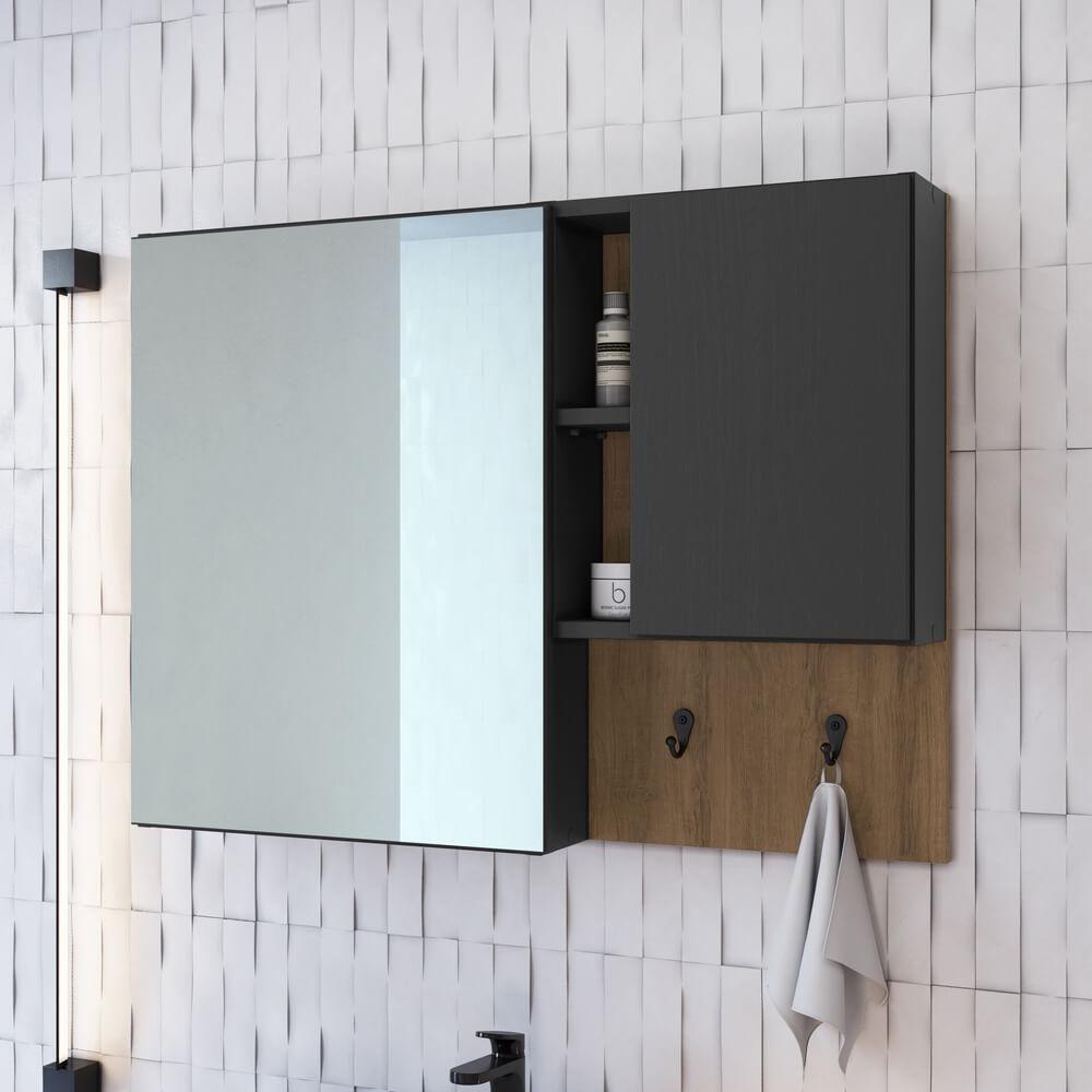 Armario Para Banheiro Com Espelho 02 Portas 80cm Mel Grafite Proddy Mel Grafite - 2