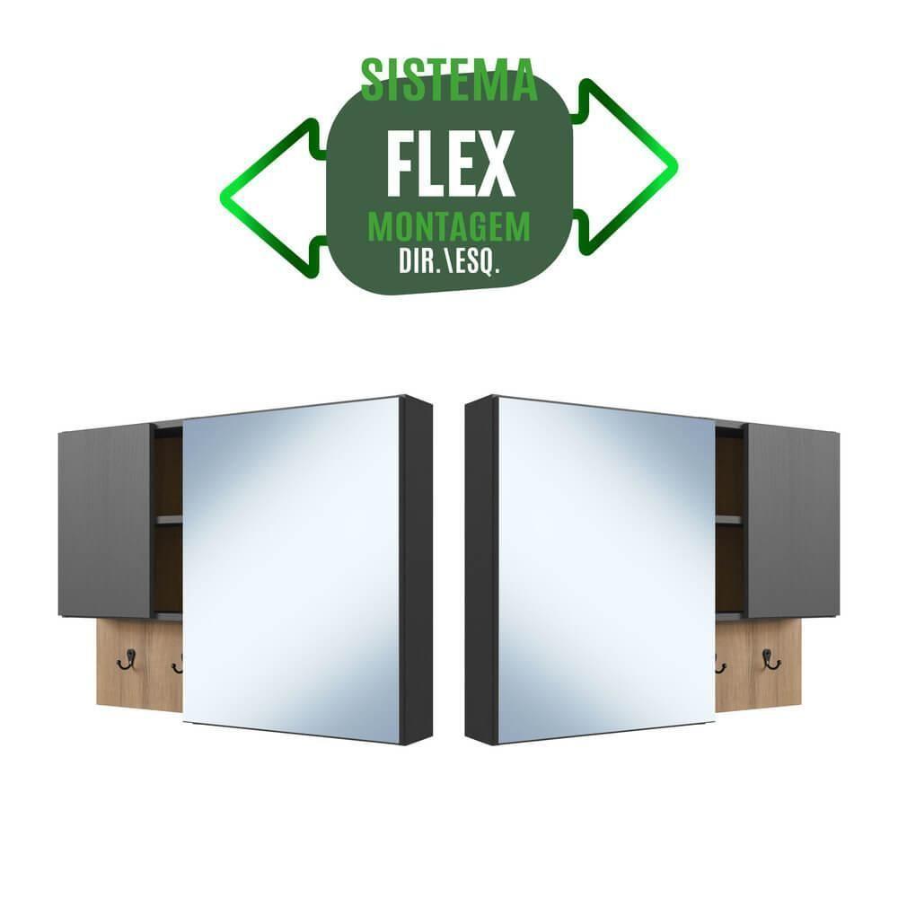 Armario Para Banheiro Com Espelho 02 Portas 80cm Mel Grafite Proddy Mel Grafite - 4