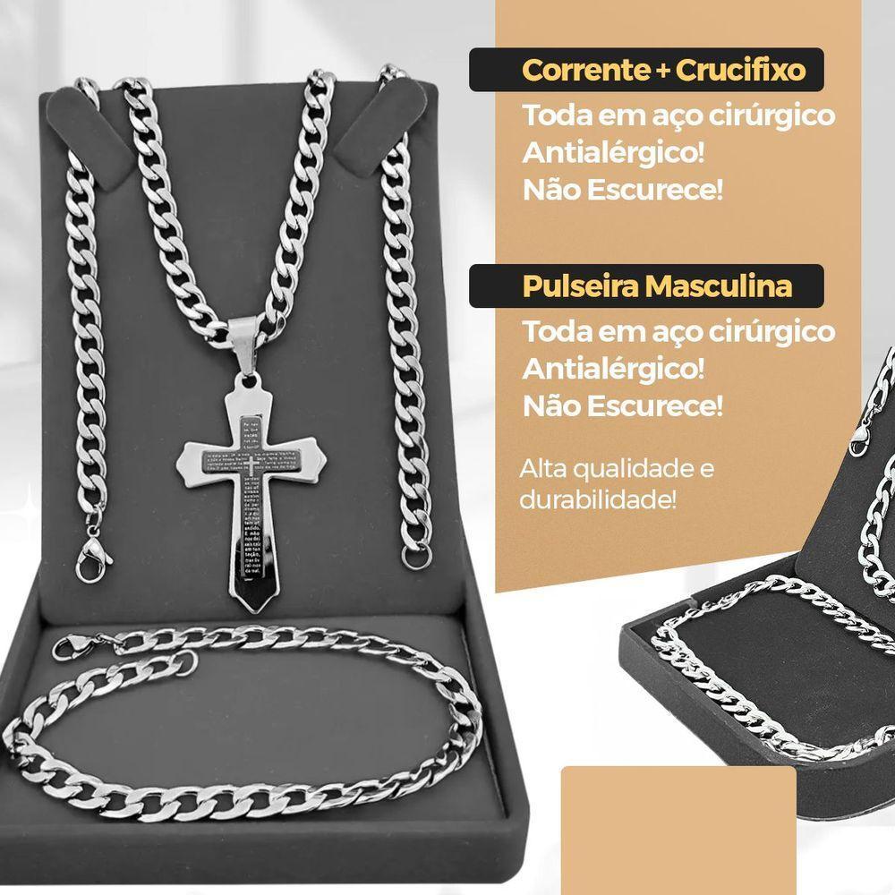 Relogio Masculino Preto + Pulseira + Cordão Prata Grumet Inoxidável Qualidade Premium Black Piano - 5