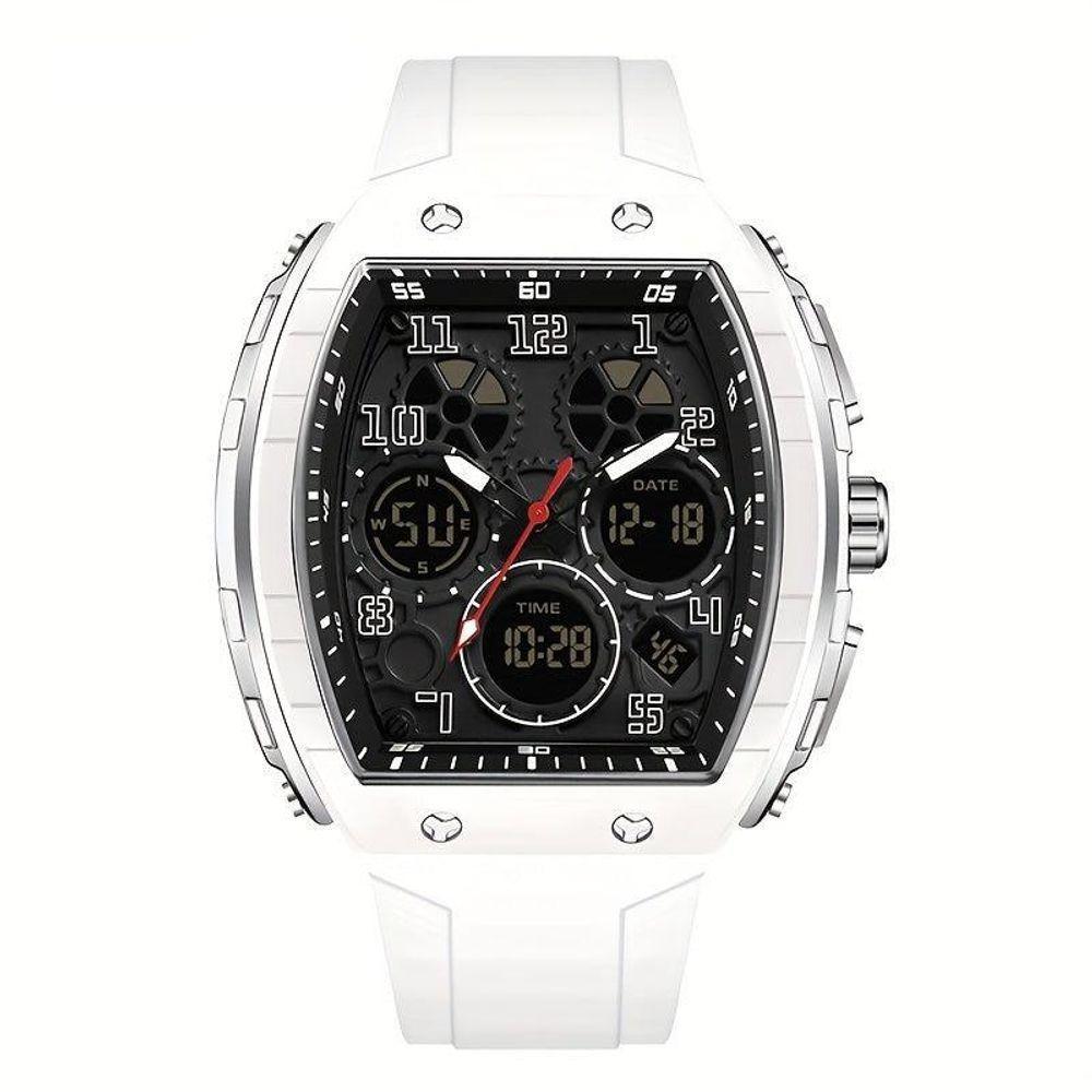 Relógio Esportivo à Prova D'água, Dupla Exibição Com Cronômetro E Despertador Branco - 1