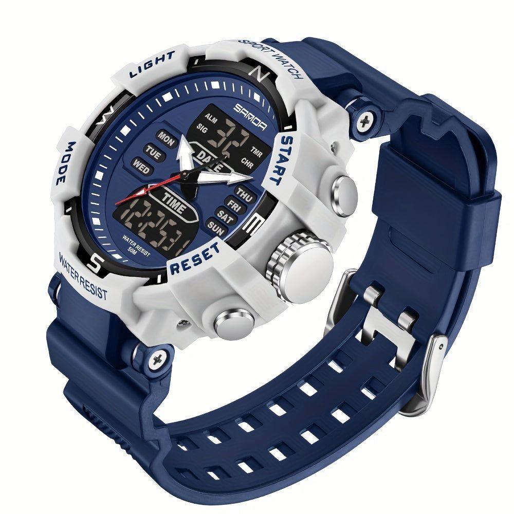 Relógio De Pulso De Quartzo De Moda Esportiva Masculina, Resistênte à água Azul-wh - 4