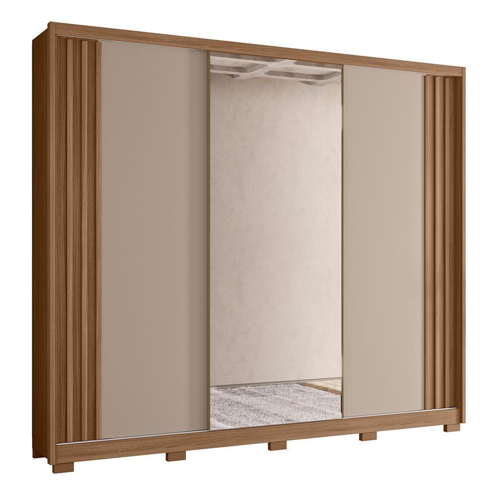 Guarda Roupa Casal Arizona 3 Portas Deslizantes Carvalho/fendi Com Espelho - Moval - 1