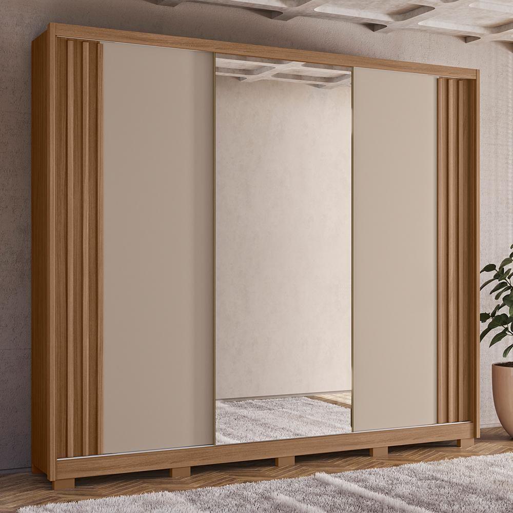 Guarda Roupa Casal Arizona 3 Portas Deslizantes Carvalho/fendi Com Espelho - Moval - 2