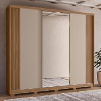 Guarda Roupa Casal Arizona 3 Portas Deslizantes Carvalho/fendi Com Espelho - Moval - 2