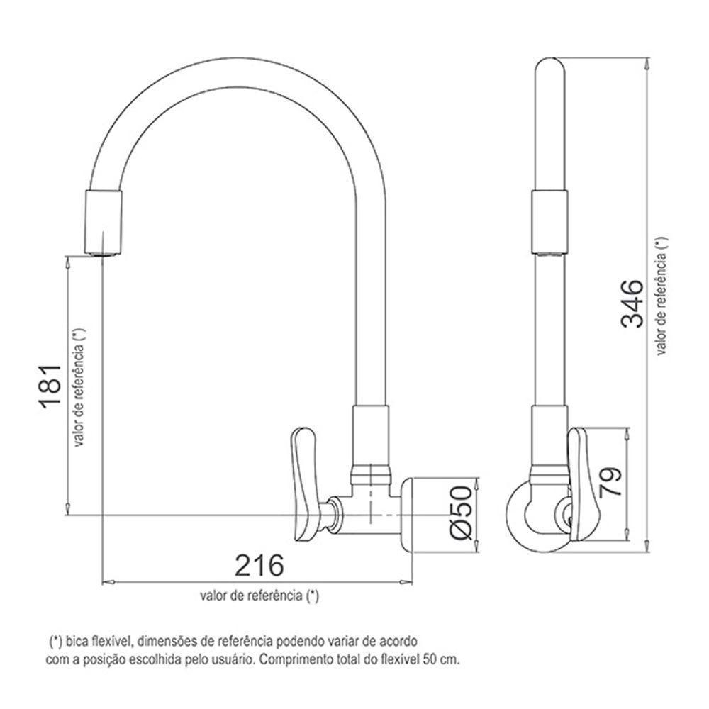 Torneira Lorenzetti Lorenflex 1178 W27 Com Bica Flexível De Parede Branca Branco - 3