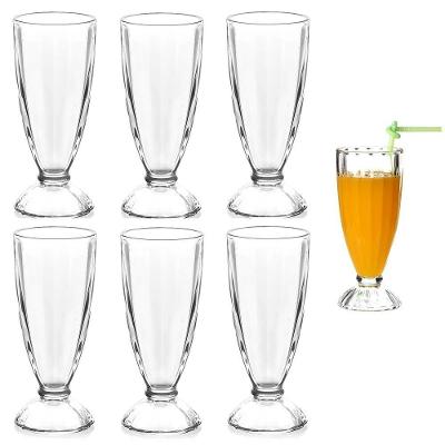 Jogo De Taças De Vidro Para Suco E Milk Shake 6 Peças Ideal Para Sobremesas Sorvetes E Bebidas Design Retrô 360ml