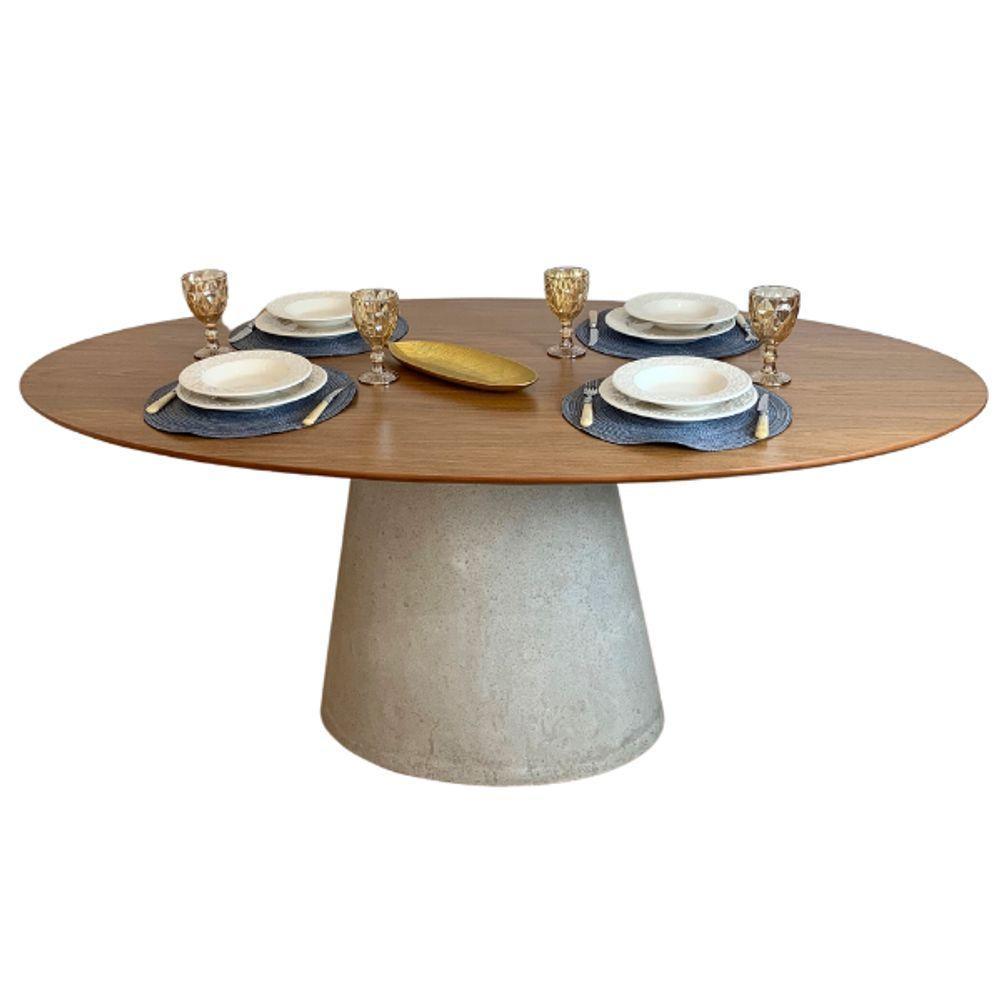 Mesa De Jantar Cone Oval 160x90 Cm Tampo Freijó Base Concreto Cor Cinza Claro - 6