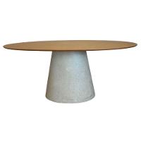 Mesa De Jantar Cone Oval 160x90 Cm Tampo Freijó Base Concreto Cor Cinza Claro - 3
