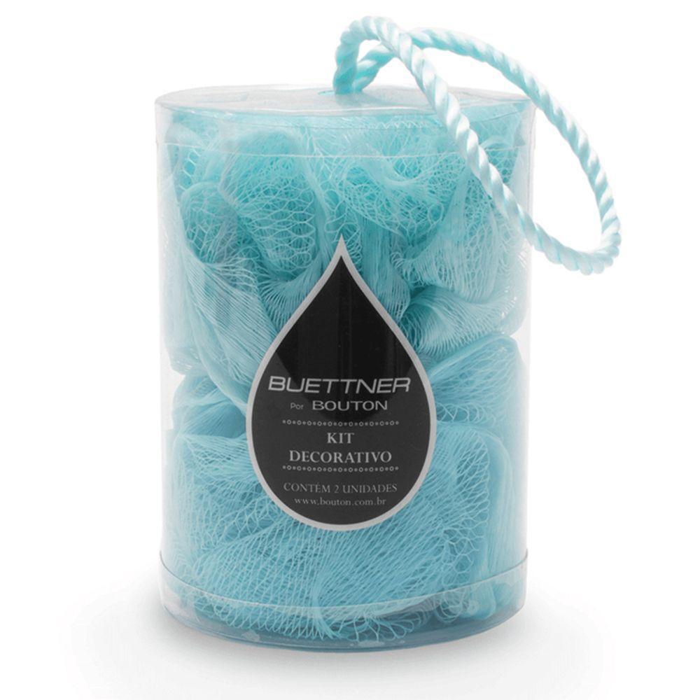 Esponja De Banho Buettner Pote C/ 2un C/ Cordão Nylon Azul - 2