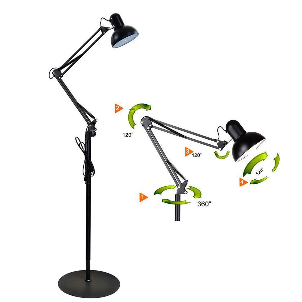 Luminaria Abajur Chao Articulada Pedestal Metal E27 Iluminaçao Quarto Sala Mesa Sofa Estudos Trabalho Leitura Decoraçao - 1