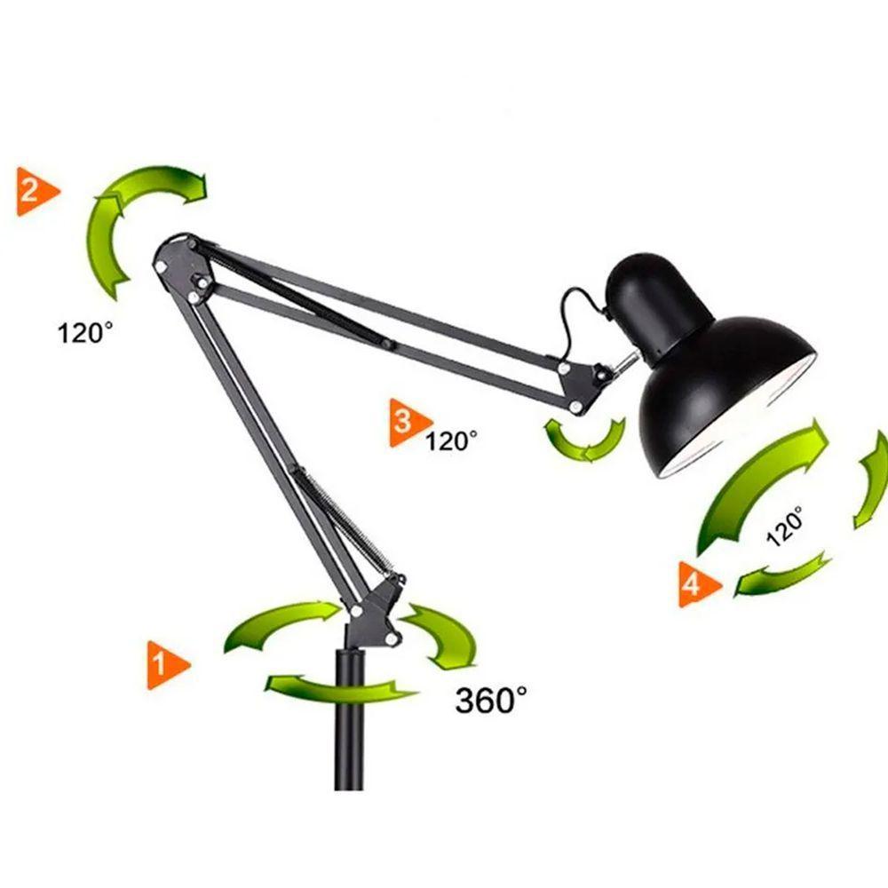 Luminaria Abajur Chao Articulada Pedestal Metal E27 Iluminaçao Quarto Sala Mesa Sofa Estudos Trabalho Leitura Decoraçao - 4