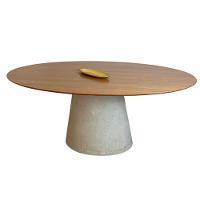 Mesa De Jantar Cone Oval 244x137 Cm Tampo Freijó Base Concreto Cor Cinza Claro - 1