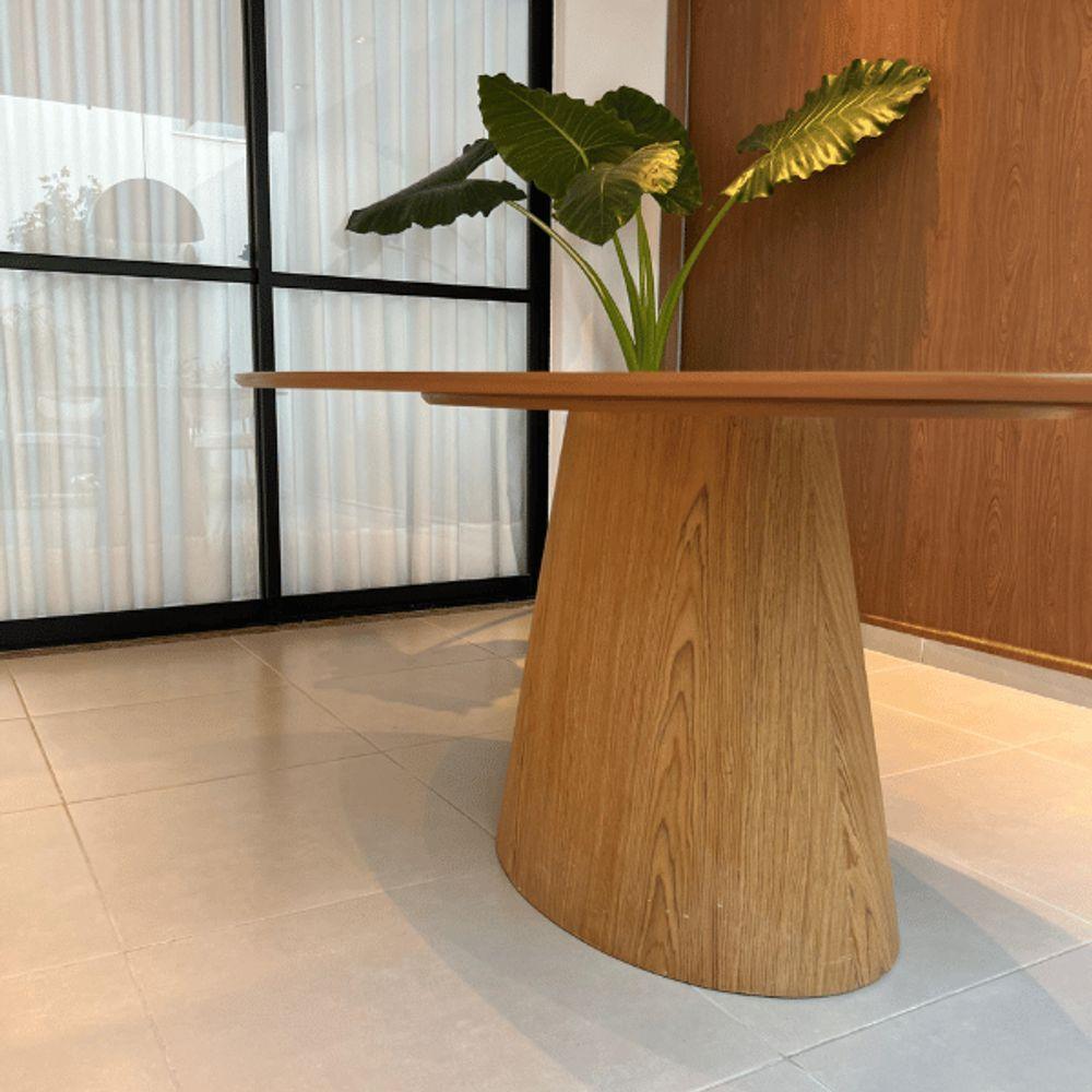 Mesa De Jantar Cone Oval 235x122 Cm Tampo Freijó Base Cimento Queimado Cor Marrom - 4