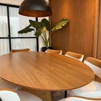 Mesa De Jantar Cone Oval 235x122 Cm Tampo Freijó Base Cimento Queimado Cor Marrom - 5