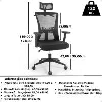 Cadeira De Escritório Ergonômica Imperial Com Apoio De Cabeça E Relax - Preto - 2