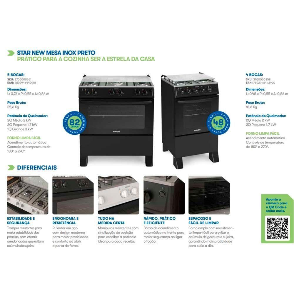 Fogão Star New 5 Bocas Preto Itatiaia Bivolt - 2