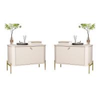 Conjunto Mesa De Cabeceira Albania Off White Dourado - 1