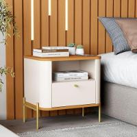 Conjunto Mesa De Cabeceira Malta Off White Nature Dourado - 2