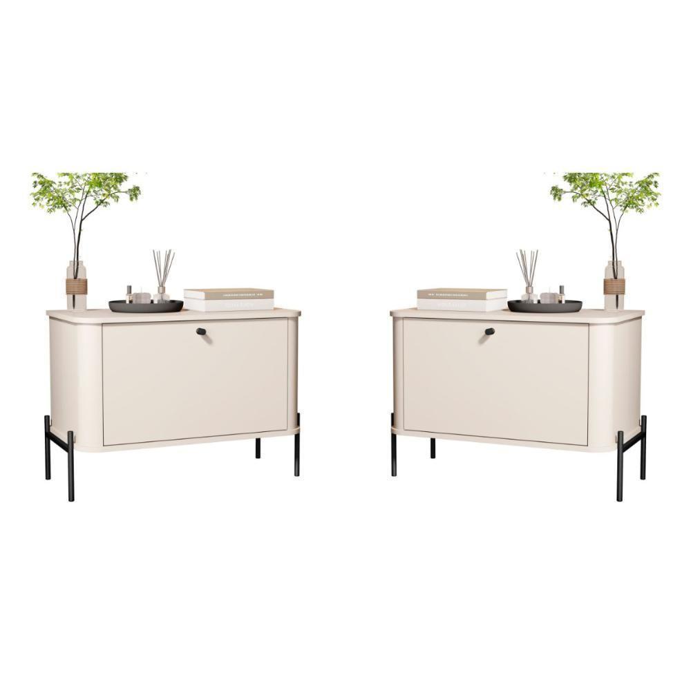 Conjunto Mesa De Cabeceira Albania Off White Preto - 1