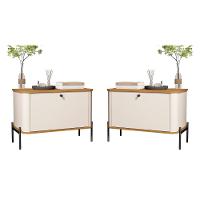 Conjunto Mesa De Cabeceira Albania Off White Nature Preto - 1