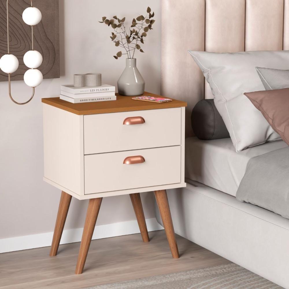 Mesa Cabeceira 2 Gavetas La Plata Off White Nature - 1