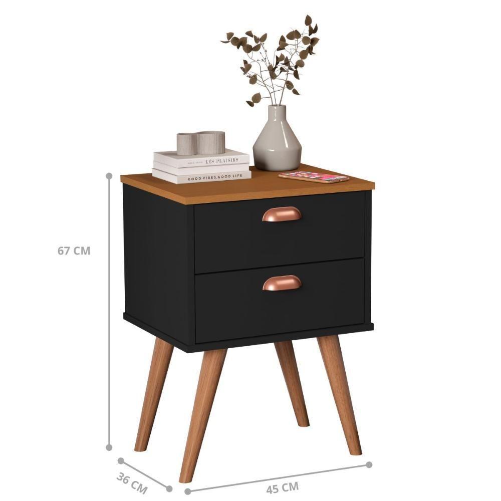 Mesa Cabeceira 2 Gavetas La Plata Preto Nature - 3