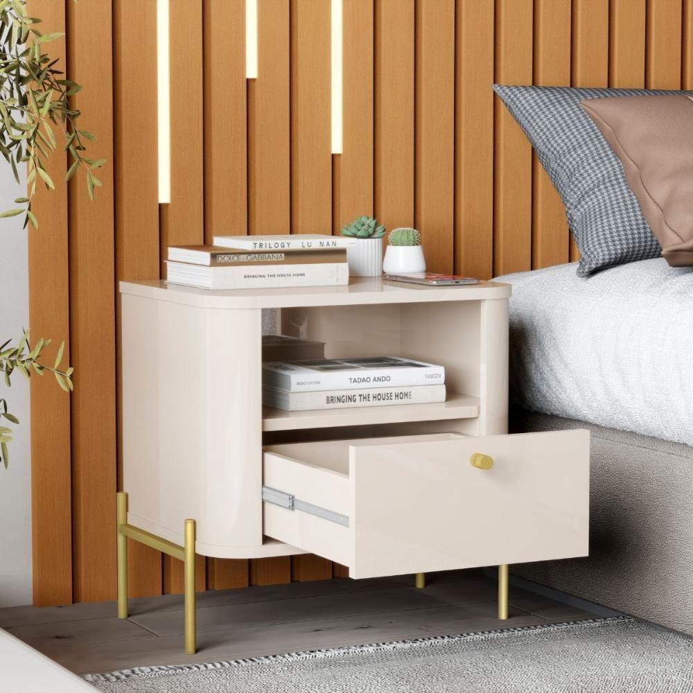 Conjunto Mesa De Cabeceira Malta Off White Dourado - 4