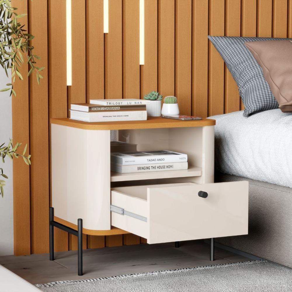 Conjunto Mesa De Cabeceira Malta Off White Nature Preto - 4