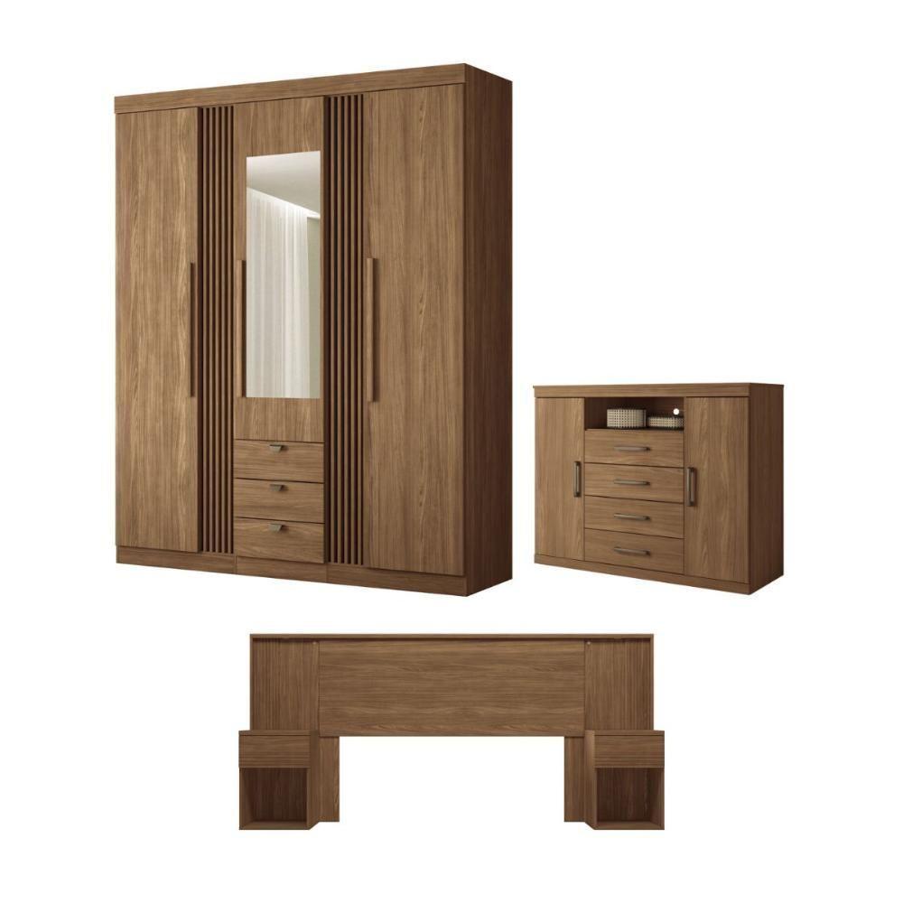 Conjunto Quarto Completo Com Espelho Viena Jatoba - 1