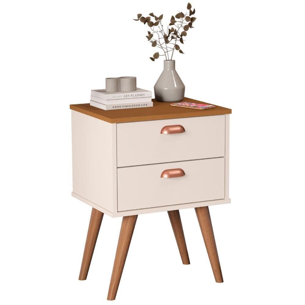 Mesa Apoio 2 Gavetas Lanciano Off White Nature - 2