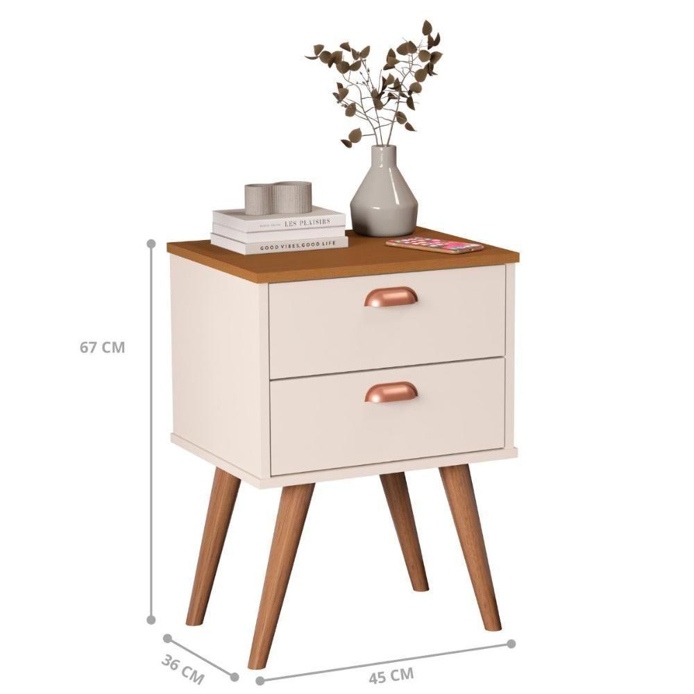Mesa Apoio 2 Gavetas Lanciano Off White Nature - 3
