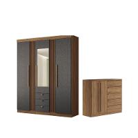 Kit Guarda Roupa Espelho E Cômoda Sheldon Jatoba Grafite - 1
