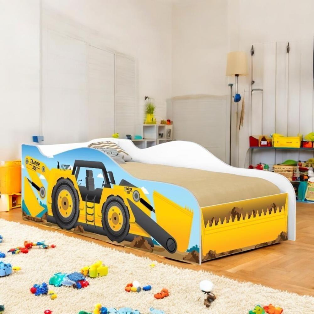 Cama Infantil Para Menina Menino Com Proteção E Com Colchão Trator Amarelo - 1