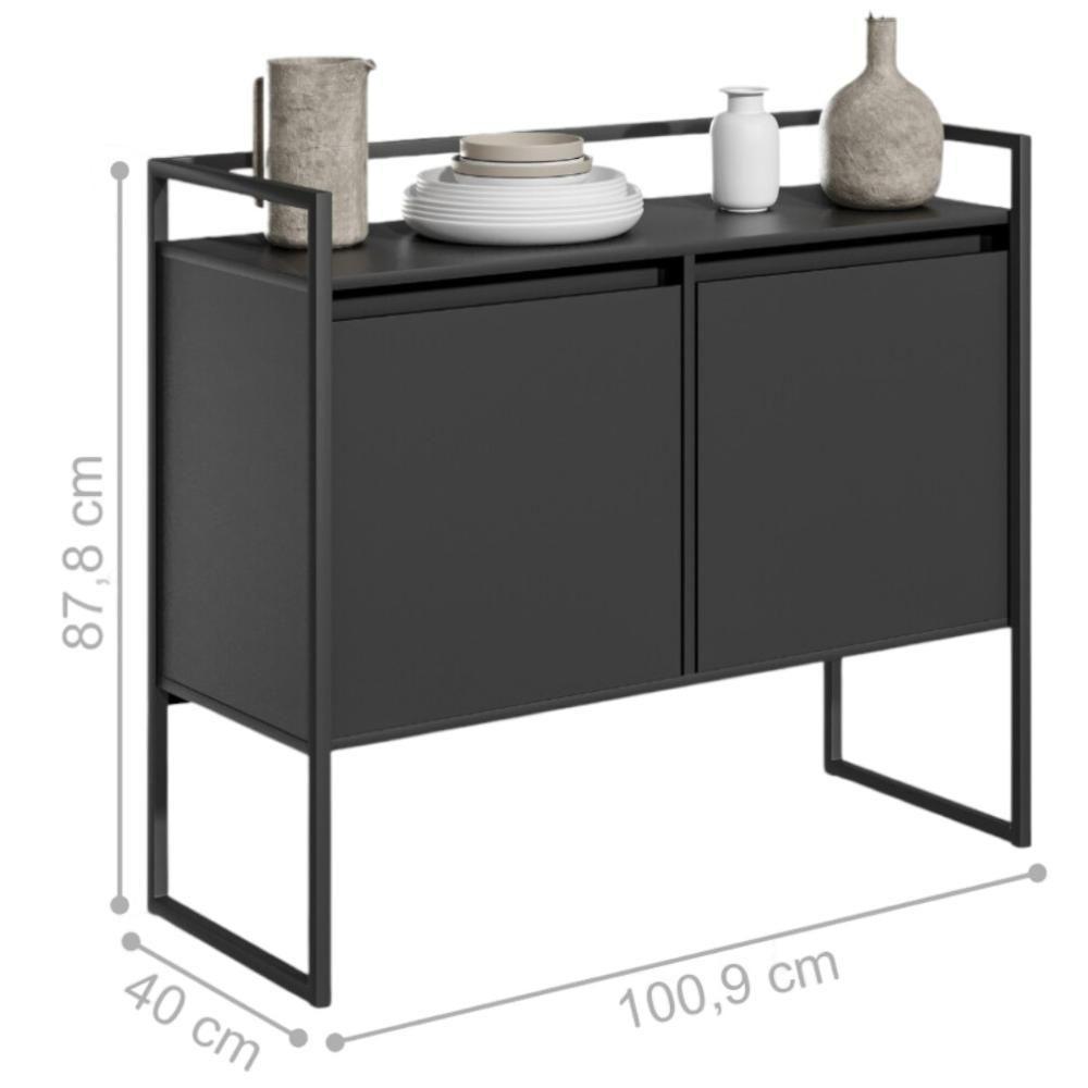 Buffet Para Sala Industrial 2 Portas Cantinho Do Café Preto Onix - 2