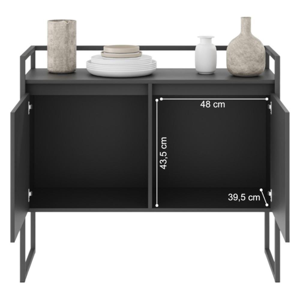 Buffet Para Sala Industrial 2 Portas Cantinho Do Café Preto Onix - 3