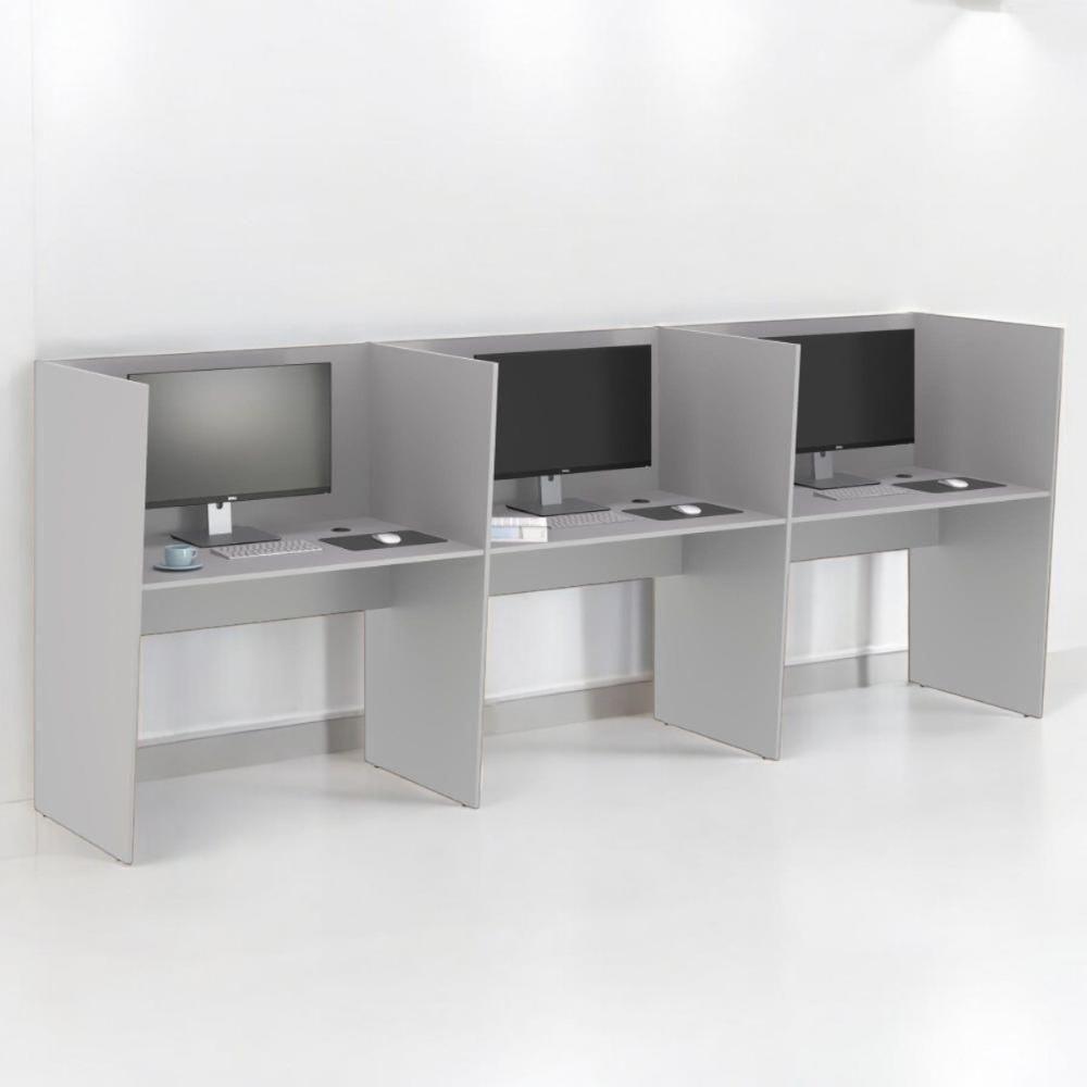 Estação De Trabalho Escritório Mesa Call Center 3 Lugares Cinza - 1
