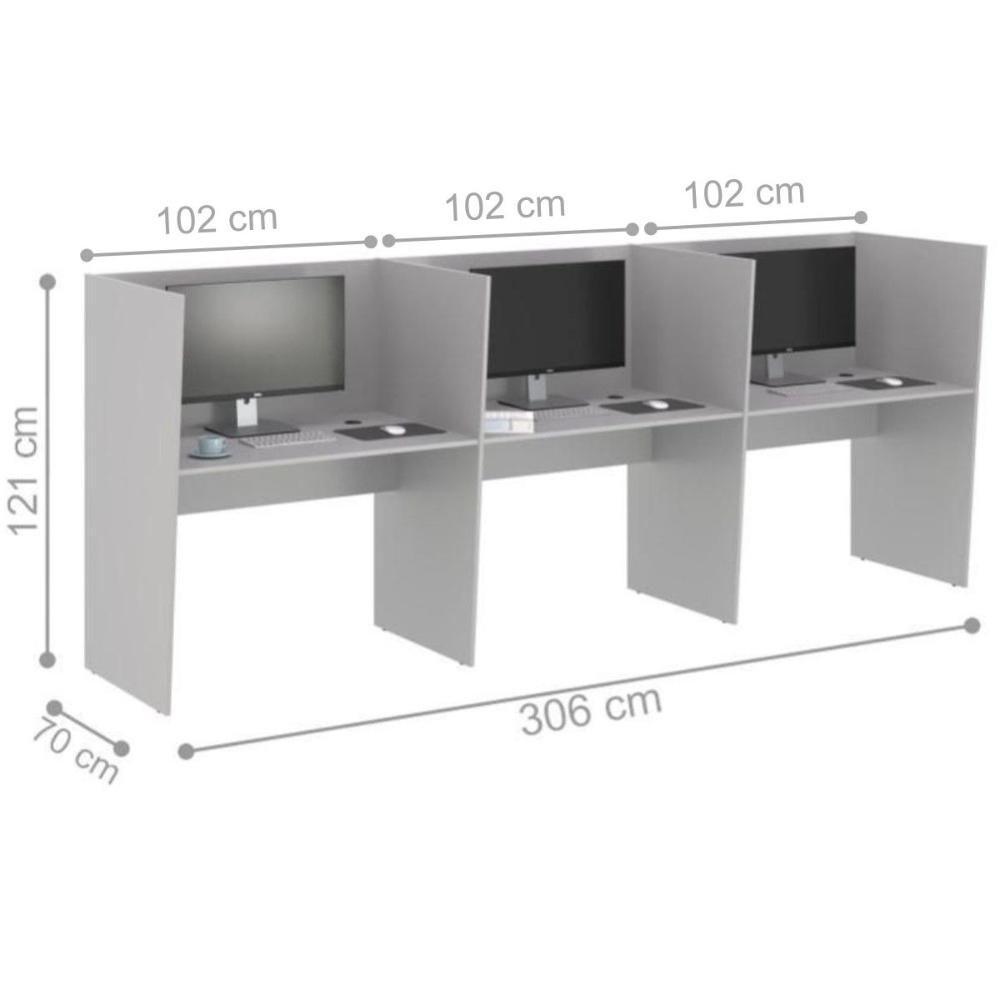 Estação De Trabalho Escritório Mesa Call Center 3 Lugares Cinza - 2