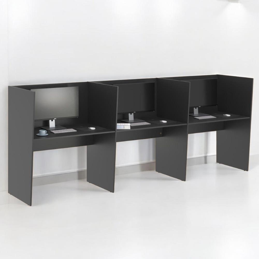 Estação De Trabalho Escritório Mesa Call Center 3 Lugares Preto - 1