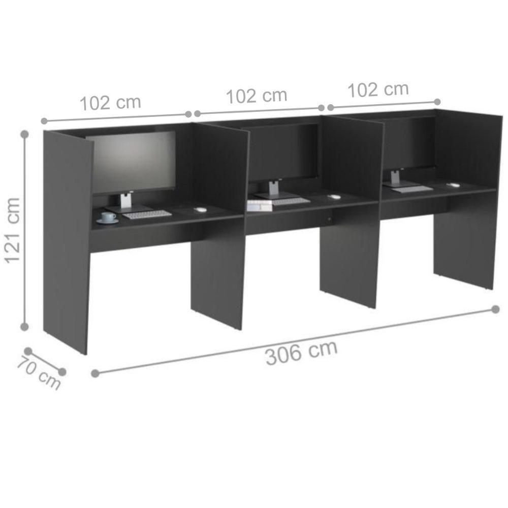 Estação De Trabalho Escritório Mesa Call Center 3 Lugares Preto - 2