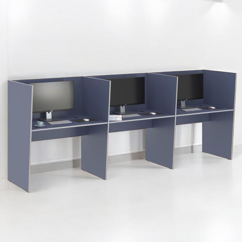 Estação De Trabalho Escritório Mesa Call Center 3 Lugares Azul - 1