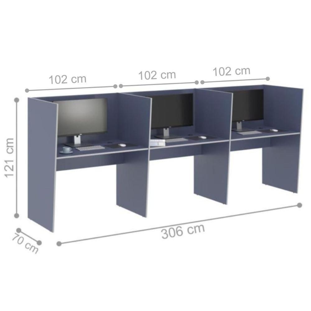 Estação De Trabalho Escritório Mesa Call Center 3 Lugares Azul - 2