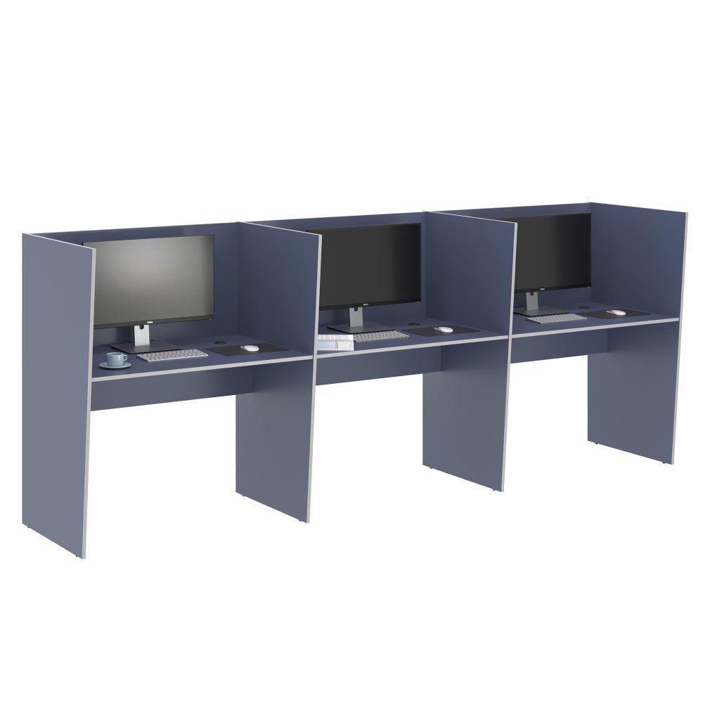 Estação De Trabalho Escritório Mesa Call Center 3 Lugares Azul - 3