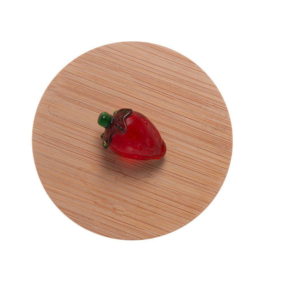 Caneca De Vidro Borossilicato Com Pires De Bambu Morango 330ml 5707 - Lyor - 4