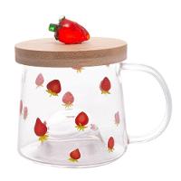 Caneca De Vidro Borossilicato Com Pires De Bambu Morango 330ml 5707 - Lyor - 1