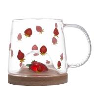 Caneca De Vidro Borossilicato Com Pires De Bambu Morango 330ml 5707 - Lyor - 2