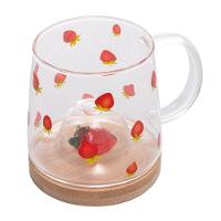 Caneca De Vidro Borossilicato Com Pires De Bambu Morango 330ml 5707 - Lyor - 3