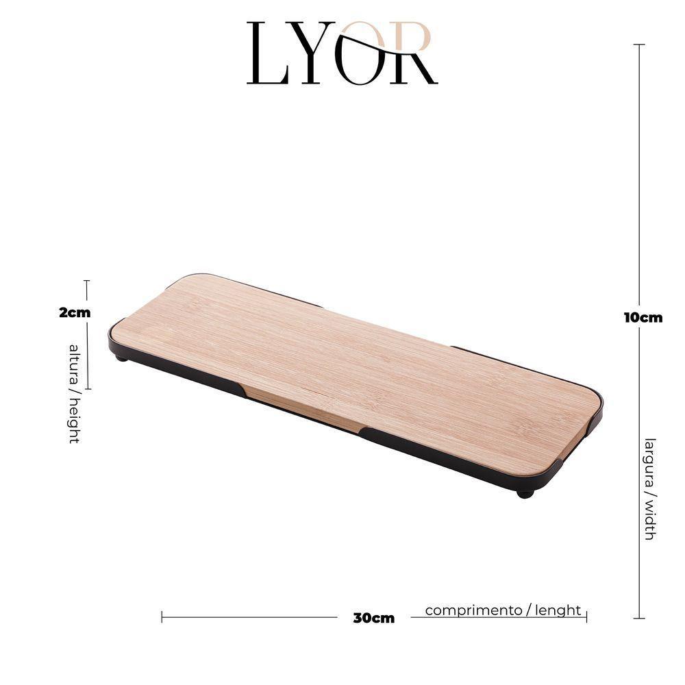Bandeja Retangular De Bambu Com Moldura De Metal 30x10x2cm 7971 - Lyor - 7