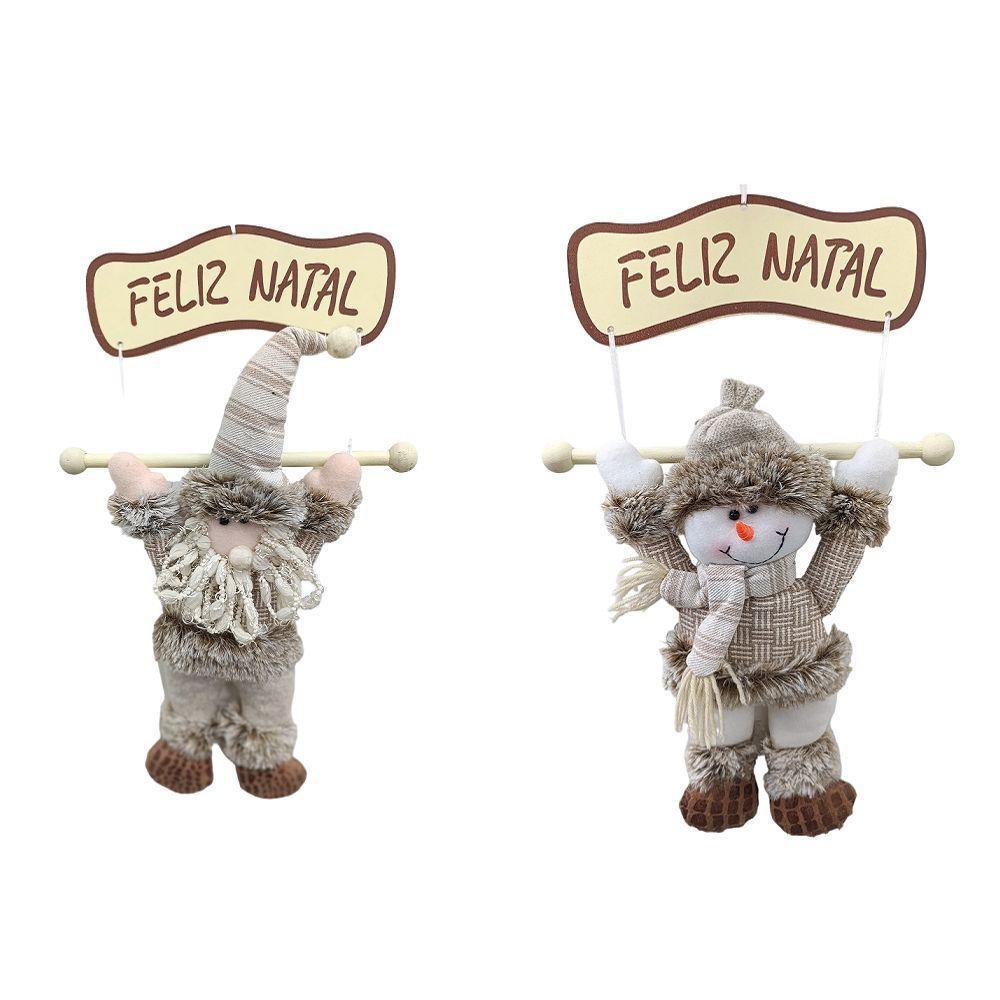 Enfeite De Natal Papai Noel Ou Boneco De Neve Com Placa Feliz Natal 46cm X 28cm Xts8648 Papai Noel - 4